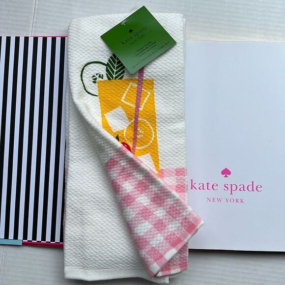 Kate Spade Kitchen Towel Set 2 Pack Set Pink and White - Picture 5 of 8